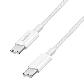 LogiLink USB 2.0 USB-C auf USB-C Kabel Nylon geflochten 60W Weiß 1m