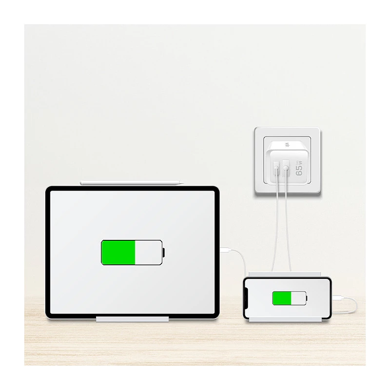 Logilink USB-A/C Charger 65 W GaN, 1x USB-A (QC), 1x USB-C (PD), Weiß