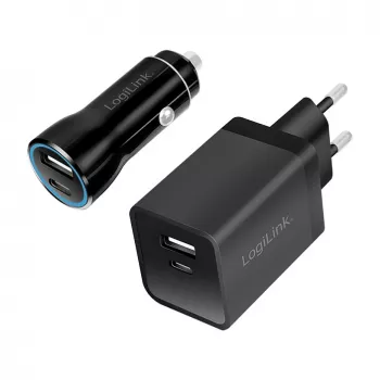Logilink USB-A/C Ladekit, 15 W, je 1x USB-A, 1x USB-C, Schwarz