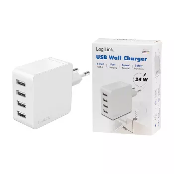 Logilink USB-A-Ladegerät, 24 W, 4 Ports, 4x USB-A, Weiß