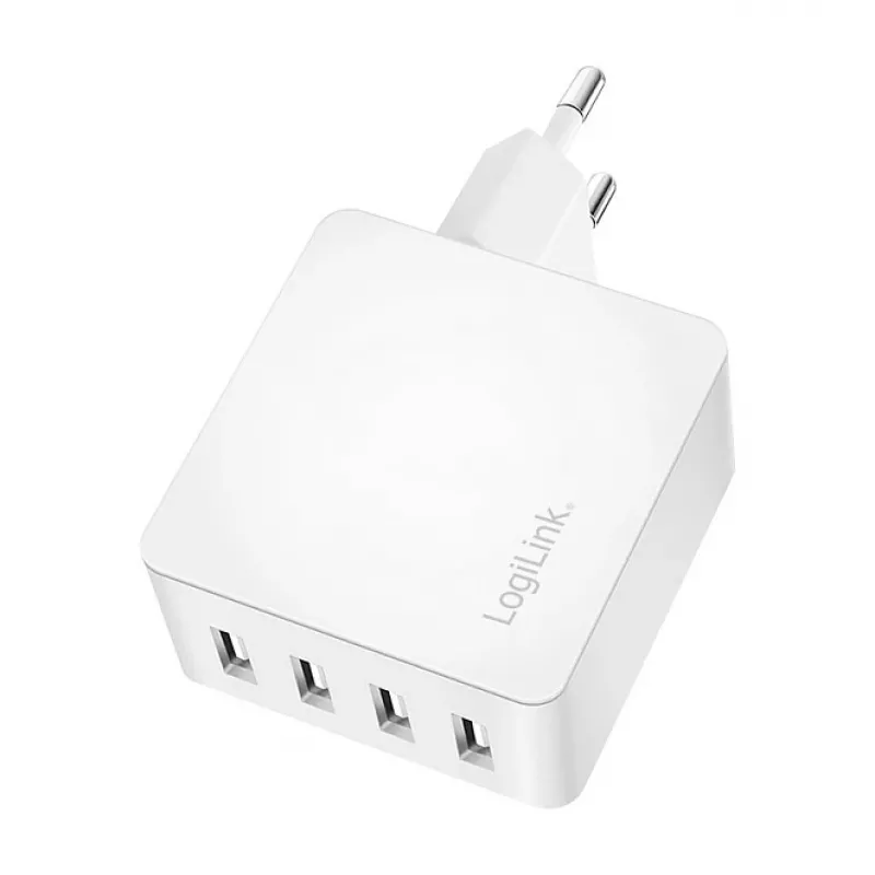 Logilink USB-A-Ladegerät, 24 W, 4 Ports, 4x USB-A, Weiß