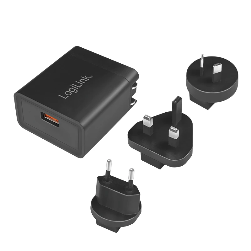 Logilink USB-A Reiseladegerät, 18 W, GaN, 1-Port, 1x USB-A (QC), Schwarz