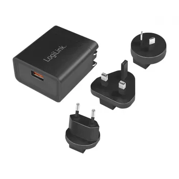 Logilink USB-A Reiseladegerät, 18 W, GaN, 1-Port, 1x USB-A (QC), Schwarz