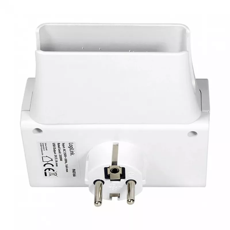 LogiLink USB-A-Wandladegerät 10,5 W, 2 Ports, mit Ladestation, Weiß