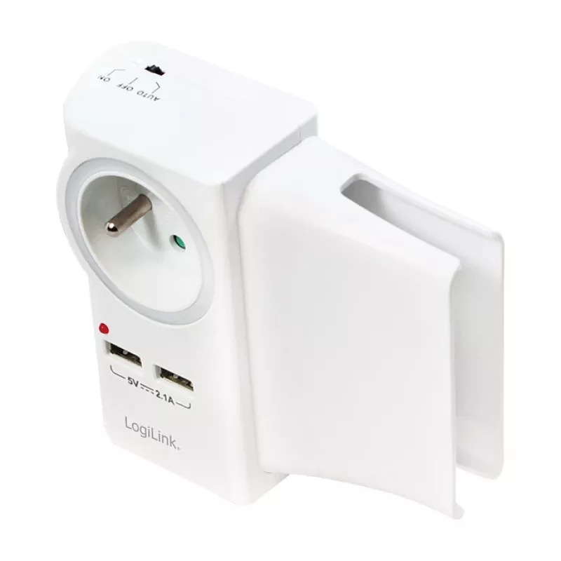 LogiLink USB-A-Wandladegerät 10,5 W, 2 Ports, mit Ladestation, Weiß