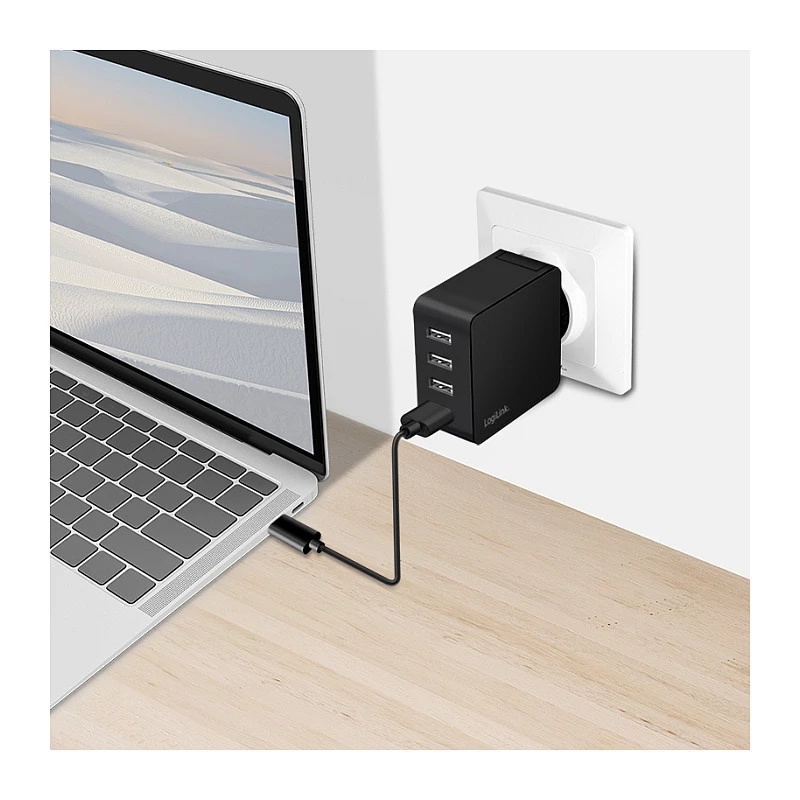 LogiLink USB-A Wandladegerät, 24W, 4-Port, 4x USB-A, Schwarz