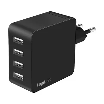 LogiLink USB-A Wandladegerät, 24W, 4-Port, 4x USB-A, Schwarz