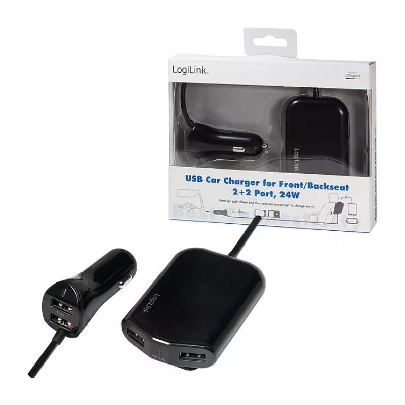 Logilink USB-Autoladegerät, 2+2 Ports, 24 W, schwarz