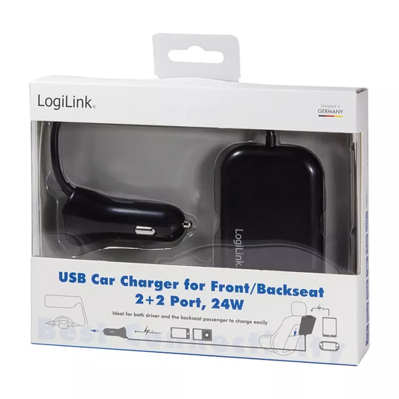 Logilink USB-Autoladegerät, 2+2 Ports, 24 W, schwarz