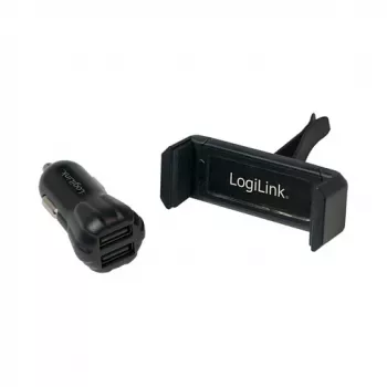 LogiLink USB-Auto-Ladegerät-Set, 2-Port-Ladegerät + Halterung