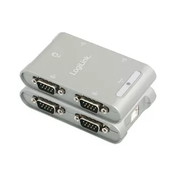 LogiLink USB auf 4-fach Seriell-Adapter, FTDI FT4232HL, 1 Mbps pro Port, USB 2.0, 0,8 m Kabel, RS232 DB9 Stecker, ESD 15KV, Bus-Powered, Schwarz
