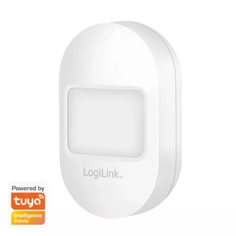 Logilink WiFi Smart PIR Motion Sensor, Tuya-kompatibel, 2,4 GHz, 120° Erkennung, 8 m Reichweite, Weiß