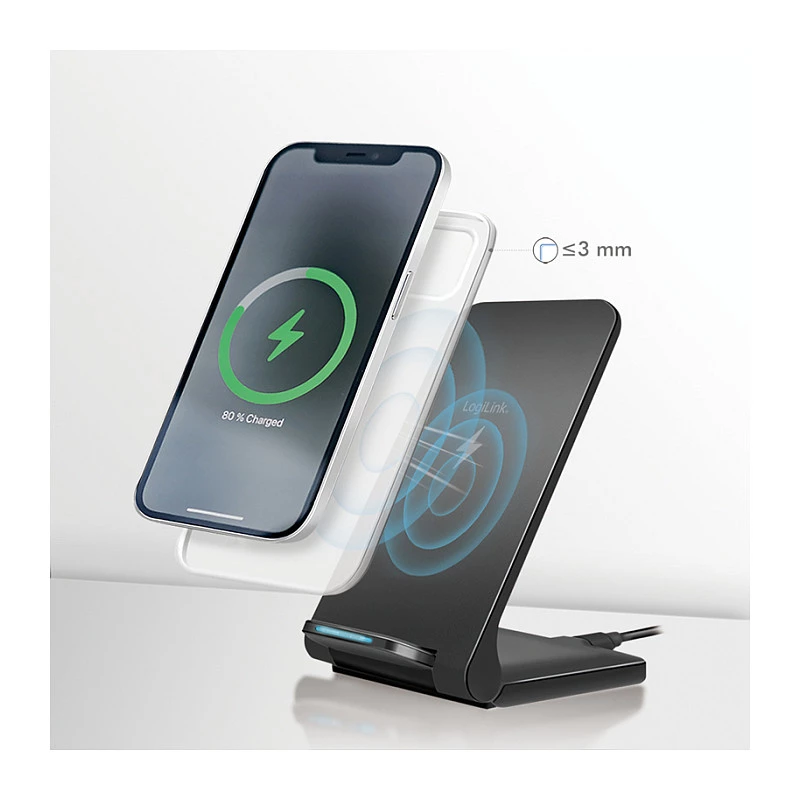 Logilink Wireless Quick Charging Stand 15 W, Doppelspule, schwarz
