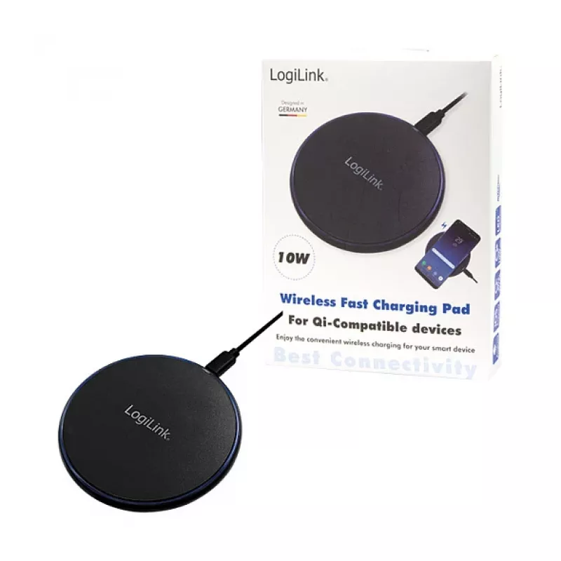 LogiLink Kabelloses Tisch-Schnellladegerät 10 W Qi Ladepad schwarz