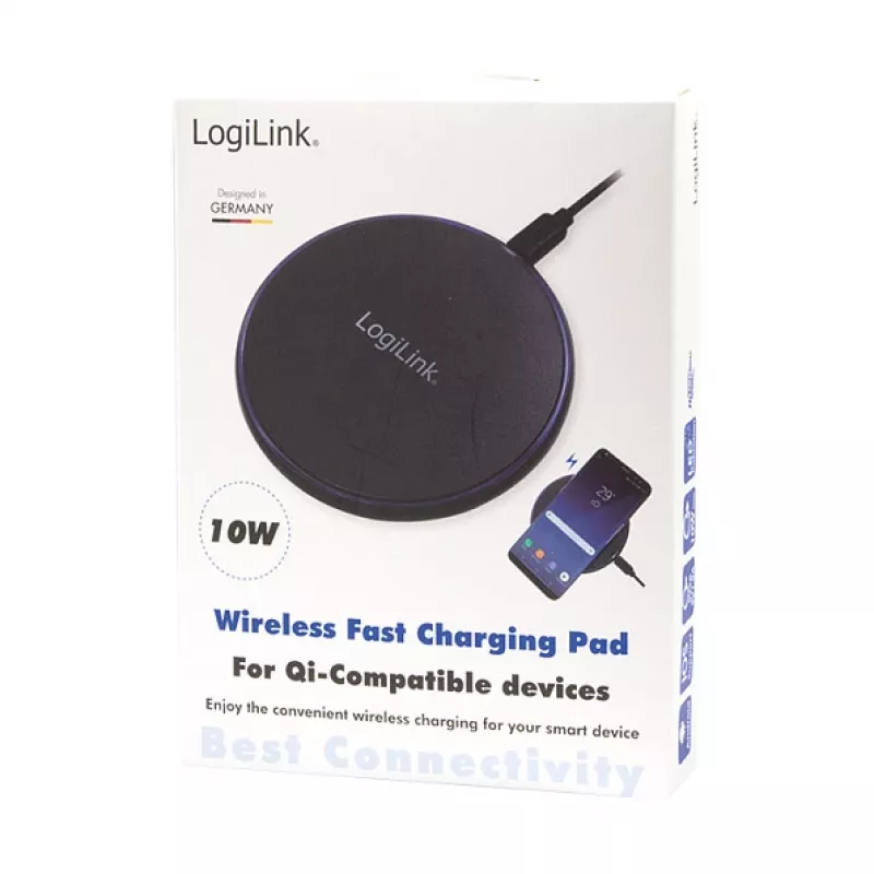 LogiLink Kabelloses Tisch-Schnellladegerät 10 W Qi Ladepad schwarz