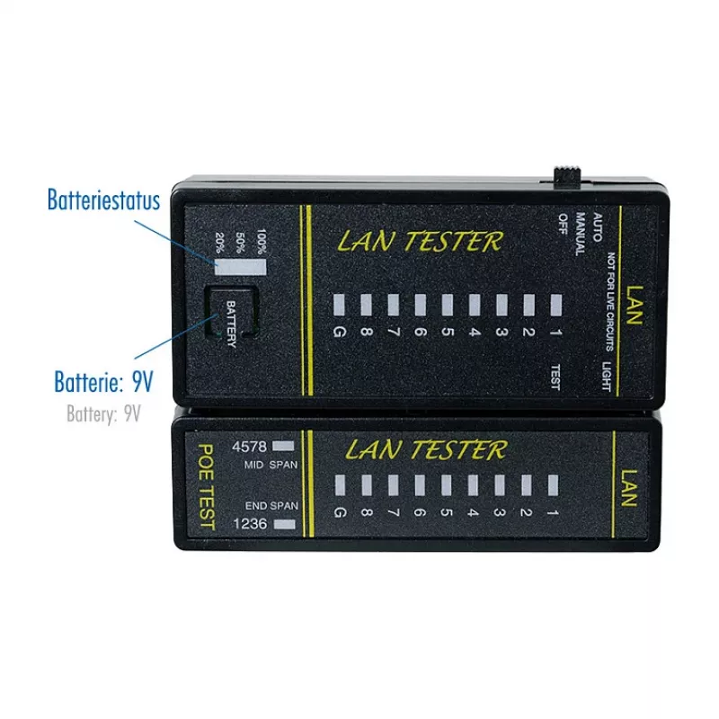 LOGILINK WZ0080 LAN-Kabeltester & PoE-Finder mit Magnet, Taschenlampe, hintergrundbeleuchtetem LCD, 300 m Reichweite