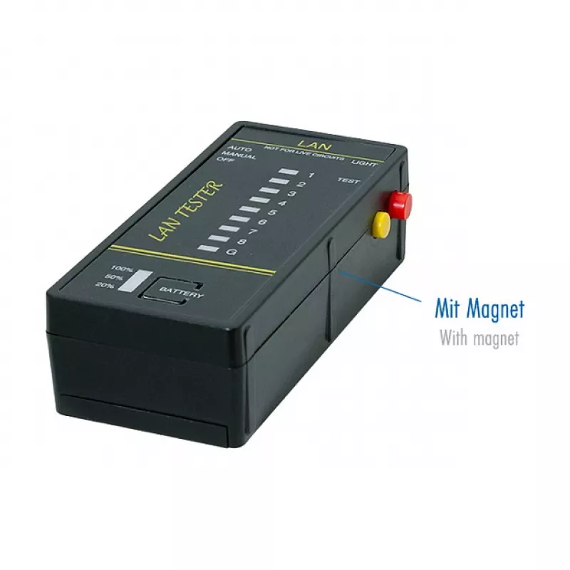 LOGILINK WZ0080 LAN-Kabeltester & PoE-Finder mit Magnet, Taschenlampe, hintergrundbeleuchtetem LCD, 300 m Reichweite