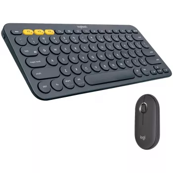 Logitech Pebble 2 Combo Tonal Graphite Kabelloses Tastatur- und Maus-Set, AZERTY Französisches Layout, Bluetooth & Logi Bolt USB-Empfänger, Leise Klicks, Multi-Device, Recycling-Kunststoff