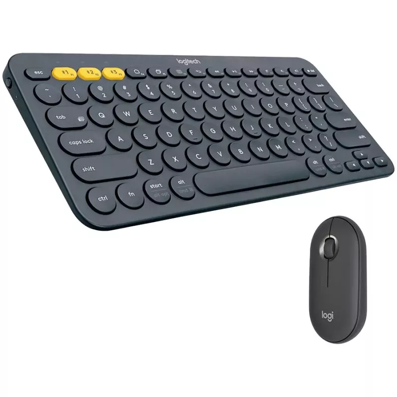 Logitech Pebble 2 Combo Tonal Graphite Kabelloses Tastatur- und Maus-Set, AZERTY Französisches Layout, Bluetooth & Logi Bolt USB-Empfänger, Leise Klicks, Multi-Device, Recycling-Kunststoff