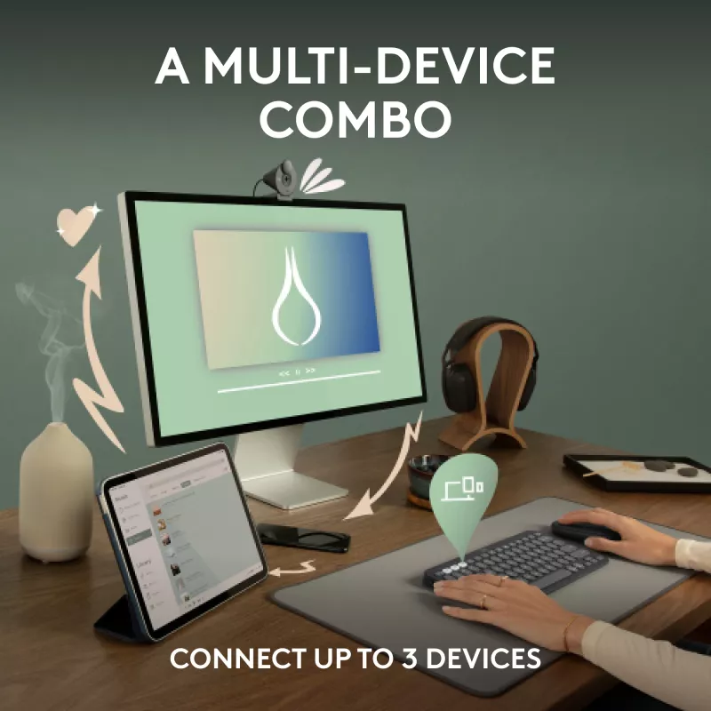 Logitech Pebble 2 Combo Tonal Graphite Kabelloses Tastatur- und Maus-Set, AZERTY Französisches Layout, Bluetooth & Logi Bolt USB-Empfänger, Leise Klicks, Multi-Device, Recycling-Kunststoff