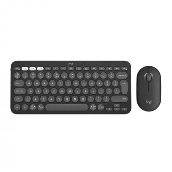 Logitech Pebble 2 Combo Tonal Graphite Kabelloses Tastatur- und Maus-Set, AZERTY Französisches Layout, Bluetooth & Logi Bolt USB-Empfänger, Leise Klicks, Multi-Device, Recycling-Kunststoff