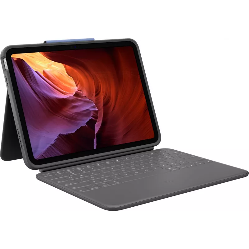 Logitech Rugged Folio mit US International QWERTY-Tastatur für Apple iPad der 10. Generation (A2696) - Graphit, MIL-STD-810G Sturzsicherung