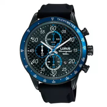 Lorus Herren Quarz Analog Uhr RM337EX9 Blaues Zifferblatt Braunes Lederband 43mm