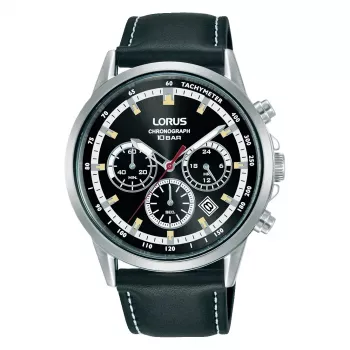 LORUS Herren Quarz-Chronograph Uhr RT301KX9 42mm Edelstahl Schwarzes Zifferblatt