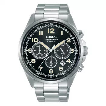 Lorus Herren-Quarz-Chronograph Uhr RT303KX9 - 43mm Edelstahl, schwarzes Zifferblatt