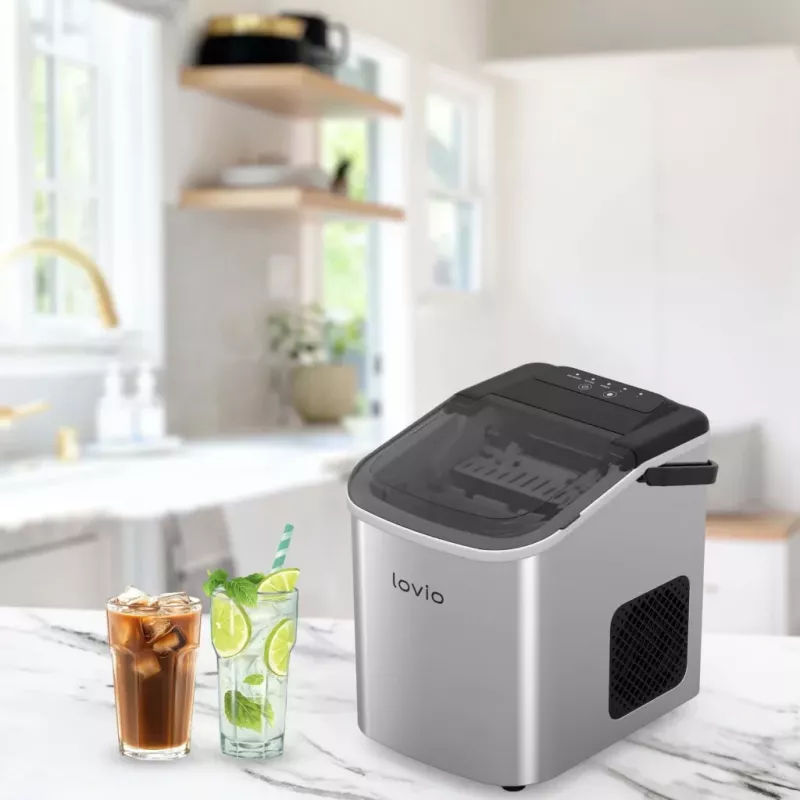 Lovio LVIM001SL Crystal Ice Home Ice Maker – 12 kg/24h, 2,2L Tank, Silber/Schwarz