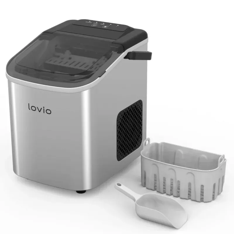 Lovio LVIM001SL Crystal Ice Home Ice Maker – 12 kg/24h, 2,2L Tank, Silber/Schwarz