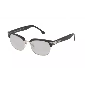 LOZZA SL2253M52579X Unisex Rechteckige Sonnenbrille - Glänzender schwarzer Acetatrahmen, graue Gradient-Polycarbonatgläser, 52 mm Glasbreite, 100 % UV400-Schutz