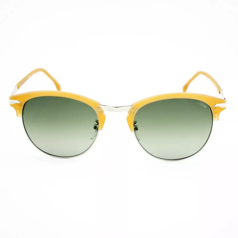 LOZZA SL2293M-579V Herren-Sonnenbrille, eckig, Havanna-Acetatrahmen, grüne Polycarbonat-Gläser, 52 mm