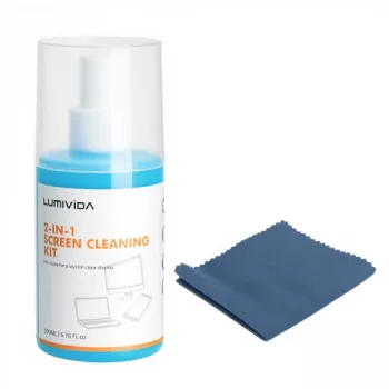 LUMIVIDA HS084912 Bildschirm-Reinigungsset – 200 ml alkoholfreies Spray, 20x20 cm Mikrofasertuch & weiche Bürste für LCD, LED, OLED, Plasma, Laptops, Monitore, Smartphones, Tablets, Kameras, Brillen