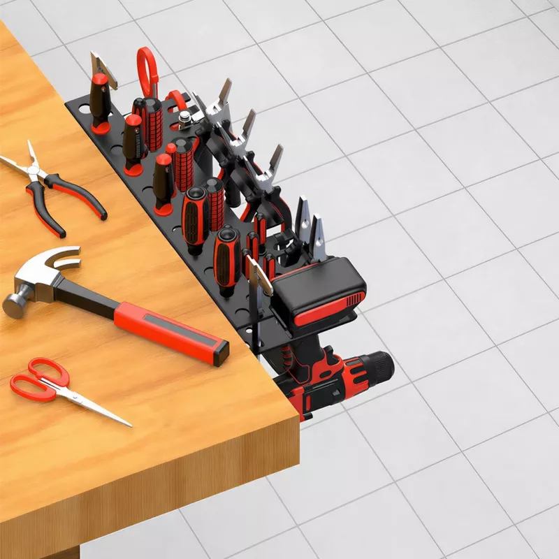 MACLEAN MC-141 Wandmontierter Werkzeug-Organizer mit 20 Behältern und 11 Haken, Schwarz/Rot, 800x400x195 mm
