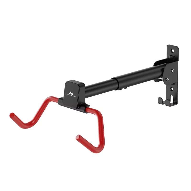 MACLEAN MC-172 Horizontaler Wandmontierter Fahrradträger, Stahl, 30 kg Belastung, Verstellbarer Winkel, Klappbar, Schwarz