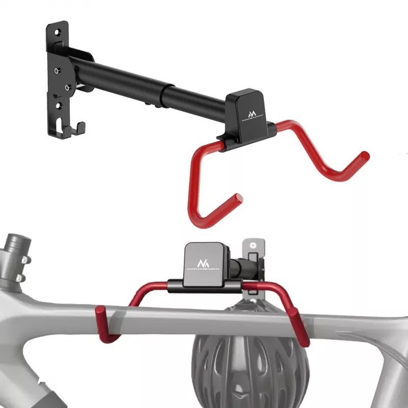 MACLEAN MC-172 Horizontaler Wandmontierter Fahrradträger, Stahl, 30 kg Belastung, Verstellbarer Winkel, Klappbar, Schwarz