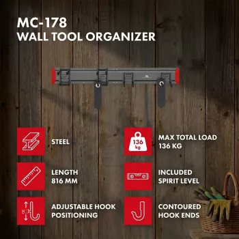 Maclean MC-178 Wandmontierter Stahl-Werkzeugorganisator, 136 kg Belastung, 816 mm breit, Lochwand-Paneel
