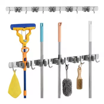 Maclean MC-185 Wandmontierter Werkzeug-Organizer für Gartengeräte und Mopps, Stahl, 60 cm, 20 kg Belastung, mit Haken