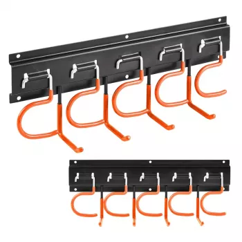 MACLEAN MC-193 Wandmontierter Gartengeräte-Organizer mit 5 Auto-Griffhaltern und 6 klappbaren Haken, ABS-Kunststoff, Grau/Schwarz