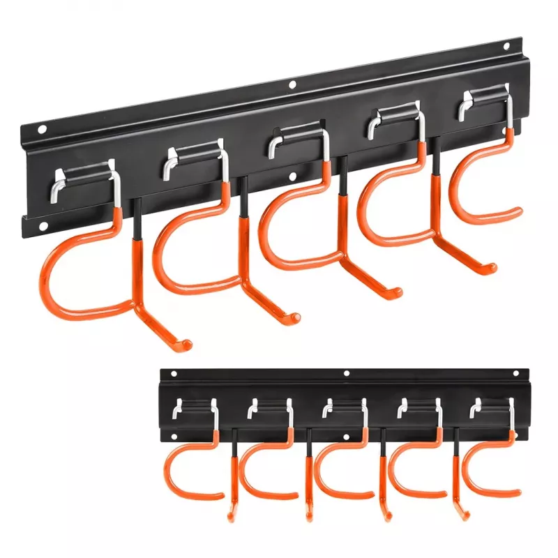 MACLEAN MC-193 Wandmontierter Gartengeräte-Organizer mit 5 Auto-Griffhaltern und 6 klappbaren Haken, ABS-Kunststoff, Grau/Schwarz