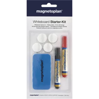 MAGNETOPLAN HOLTZ 37102 Whiteboard-Zubehörset – Magnetischer Radierer, 4 Magnete, 4 Marker (Schwarz/Rot)