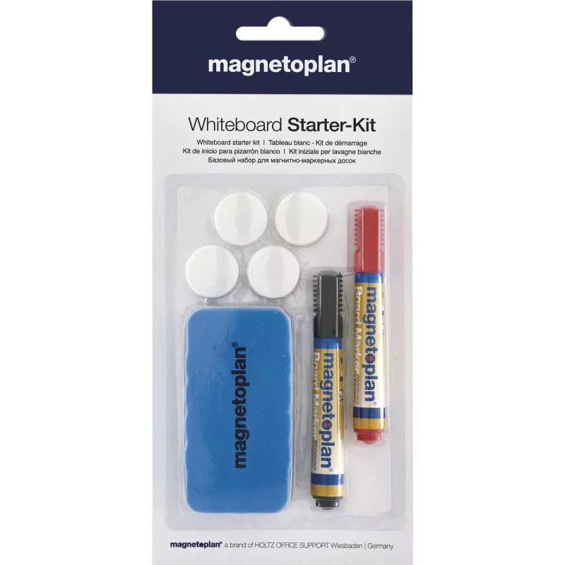 MAGNETOPLAN HOLTZ 37102 Whiteboard-Zubehörset – Magnetischer Radierer, 4 Magnete, 4 Marker (Schwarz/Rot)