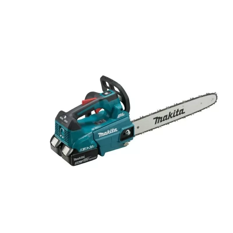 Makita DUC406PT2B 36V Akku Top-Handle-Kettensäge 40 cm (16 inch) mit 2x 5,0 Ah Akkus und Doppelladegerät