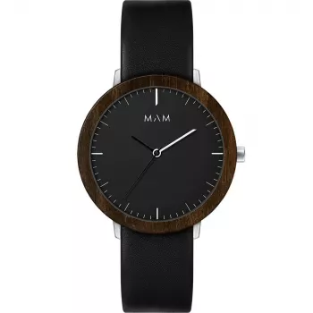 MAM MAM621 Unisex Analog Uhr 39mm Schwarzes Zifferblatt Schwarzes Lederarmband