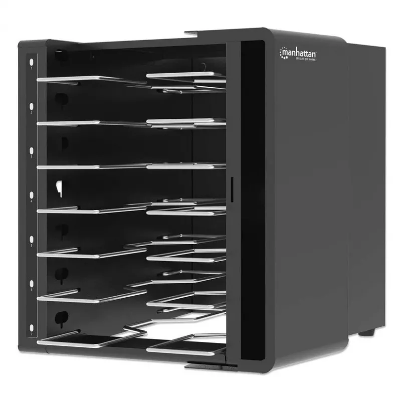 Manhattan 16-Fach USB-C Laptop-Ladeschrank, 65W pro Port, abschließbarer Stahlwagen, UK- und EU-Stecker