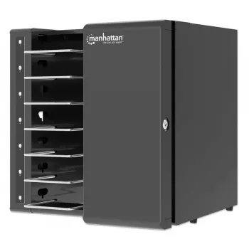 Manhattan 16-Fach USB-C Laptop-Ladeschrank, 65W pro Port, abschließbarer Stahlwagen, UK- und EU-Stecker