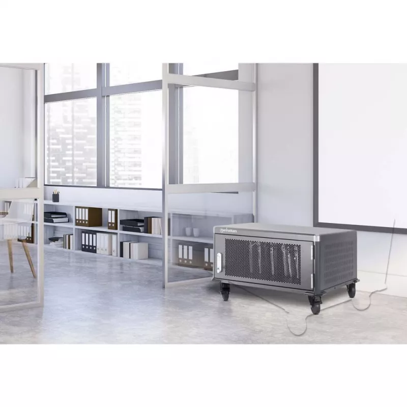 Manhattan 20-Bay Laptop-Ladeschrank mit Netzteil-Aufbewahrung, abschließbar, Schwarz