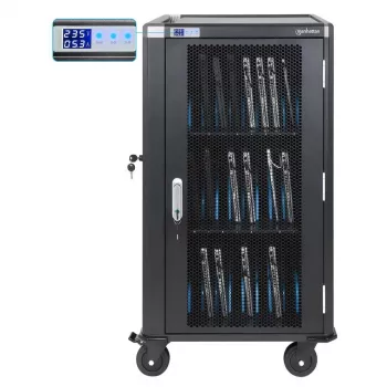 Manhattan 30-Bay Laptop-Ladewagen/-Trolley über AC-Adapter (EU) - Abschließbarer Stahlschrank, 220-240V, 2300W, CEE 7/7-Stecker, 3m Kabel, 4 Rollen