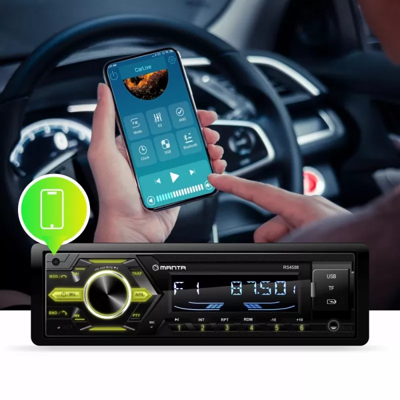 Manta RS4508 Ottawa 1-DIN Autoradio mit FM-Tuner, USB, SD-Karte, AUX, 4x40W, weißes LCD-Display, blaue Beleuchtung